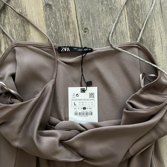 Zara silk-like rhinestone strap dress, size Large NWT - Picture 3 of 7